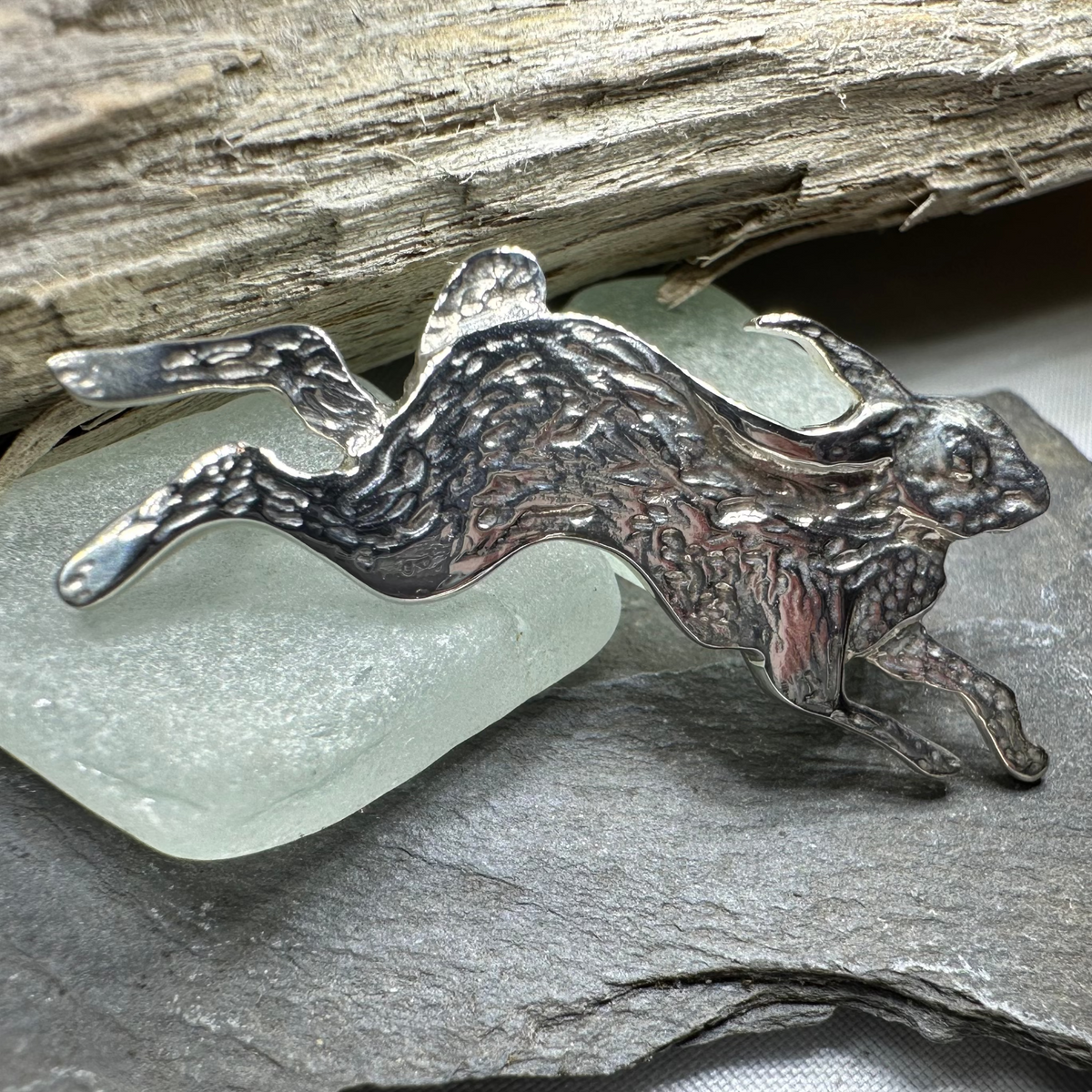 Meadowjumper Sterling Silver Rabbit Brooch - Handmade in Scotland | Brooch | Wiccan Center