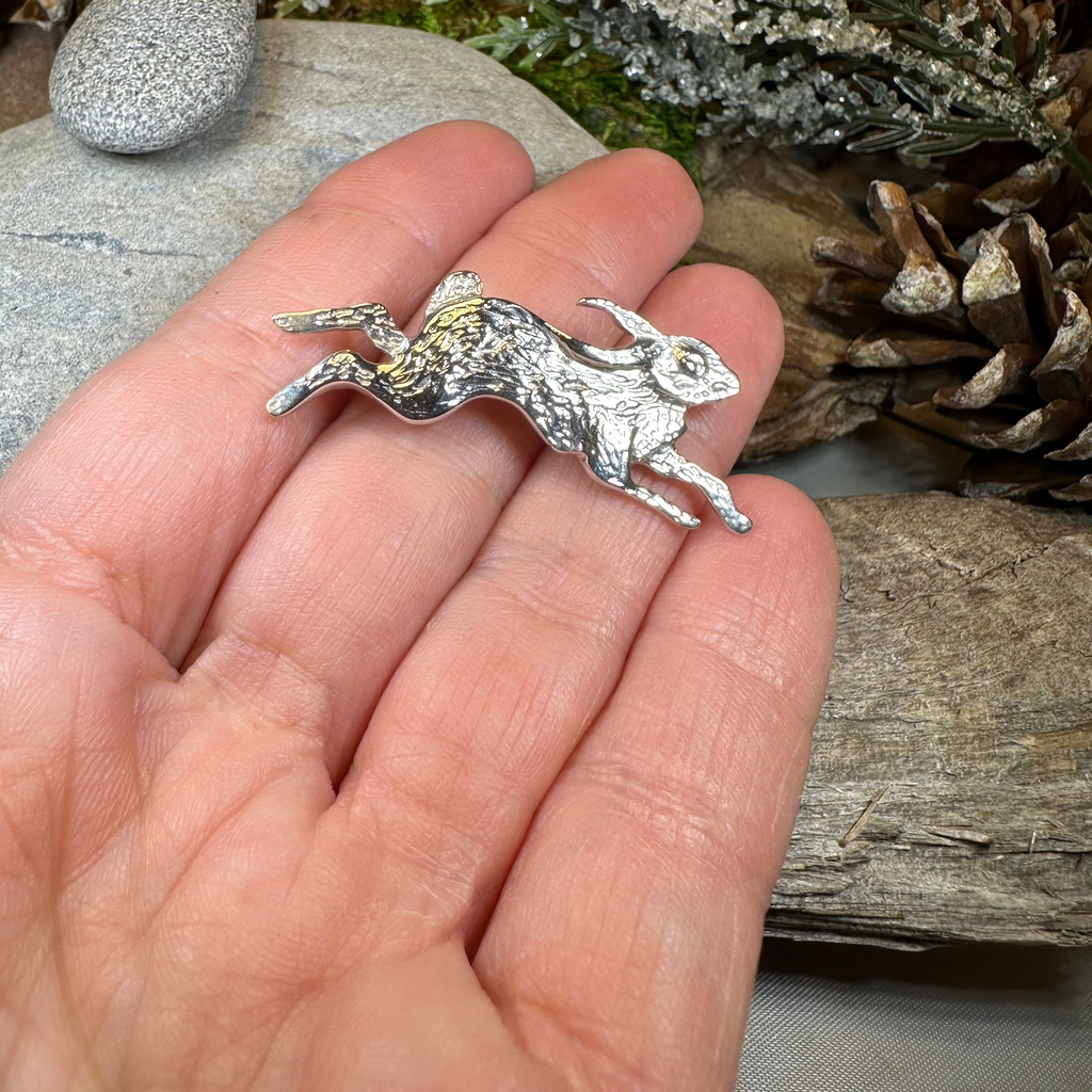 Meadowjumper Sterling Silver Rabbit Brooch - Handmade in Scotland | Brooch | Wiccan Center