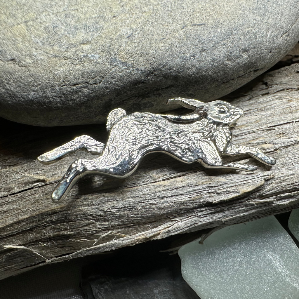 Meadowjumper Sterling Silver Rabbit Brooch - Handmade in Scotland | Brooch | Wiccan Center
