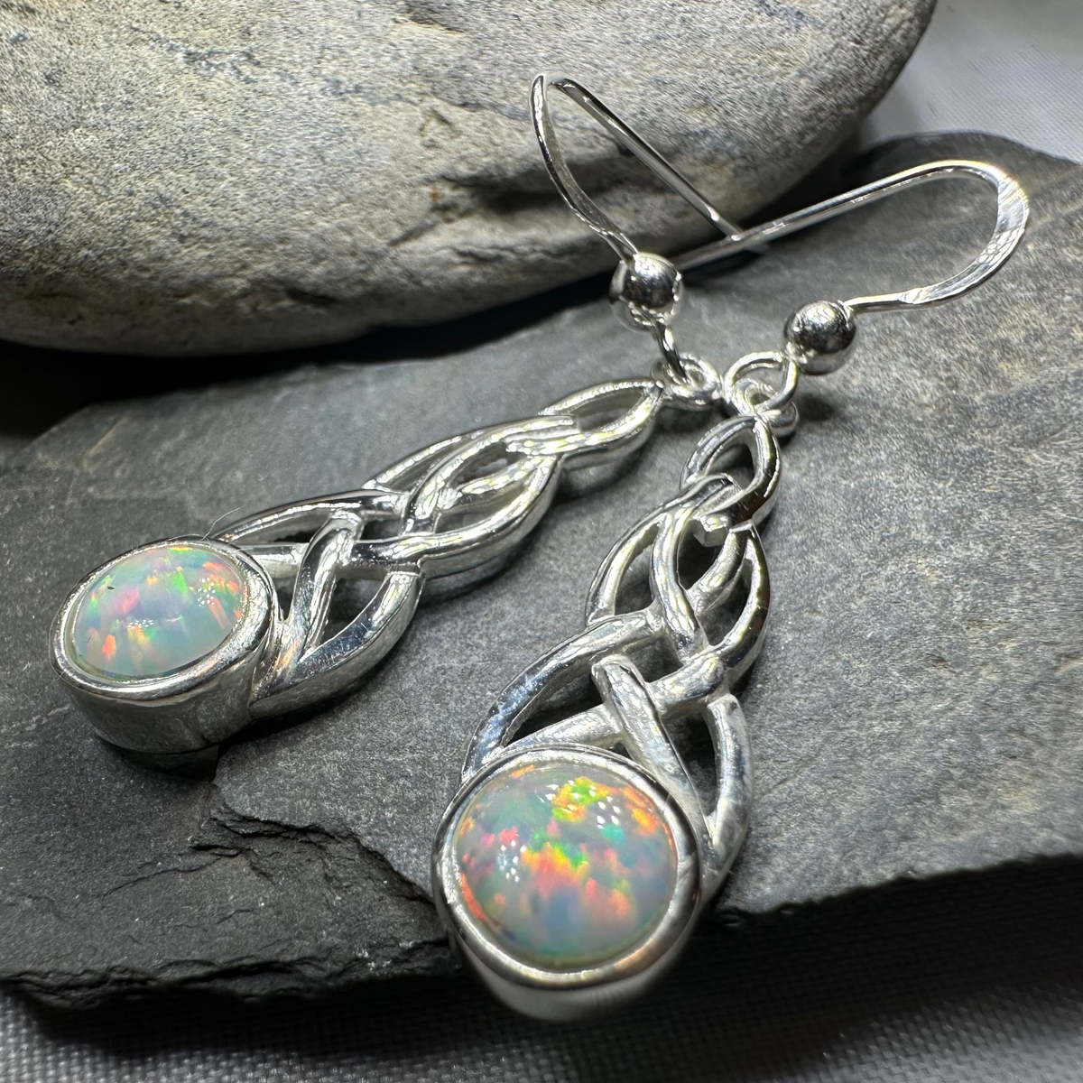 Muriel Celtic Knot Opal Earrings in Sterling Silver