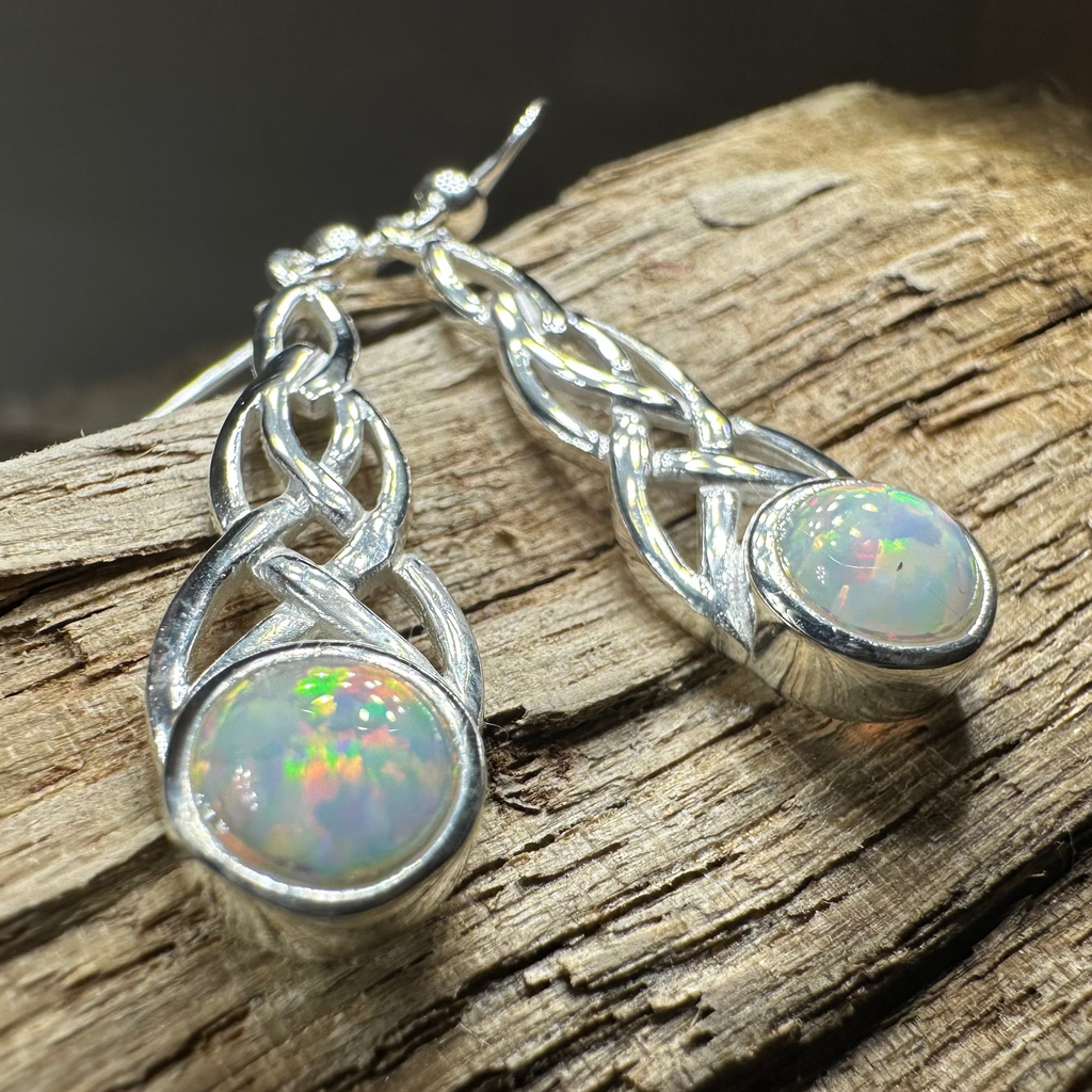 Muriel Celtic Knot Opal Earrings in Sterling Silver