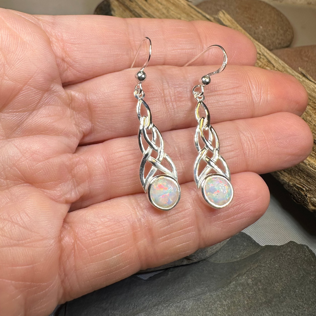 Muriel Celtic Knot Opal Earrings in Sterling Silver
