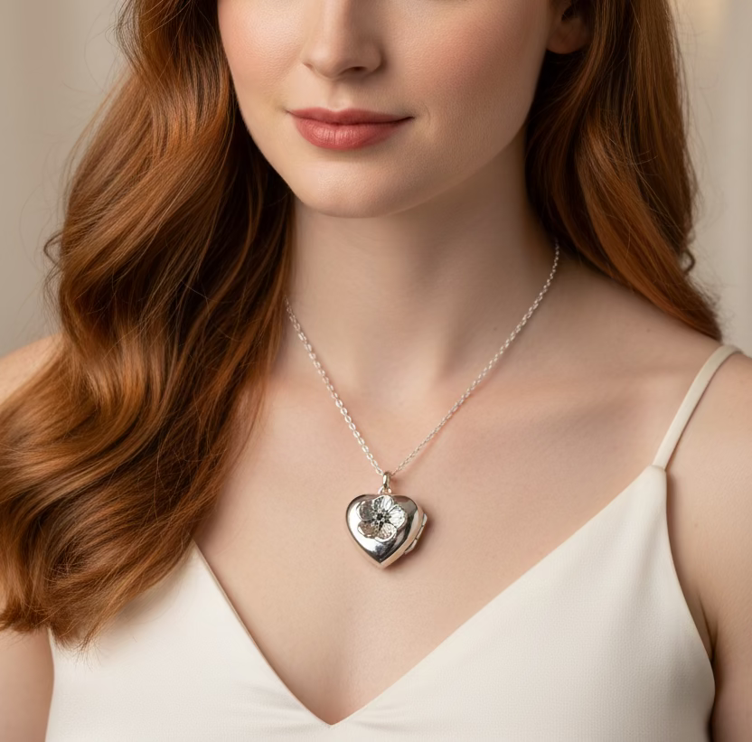 Dogwood Flower Silver Locket Necklace | Pendant | Wiccan Center