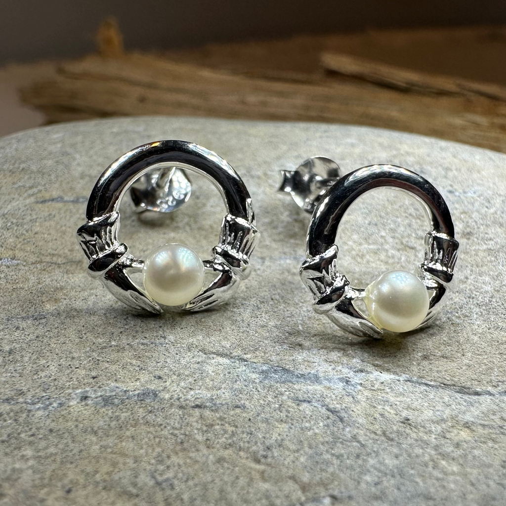 Straffan Claddagh Pearl Stud Earrings | Post Earrings | Wiccan Center
