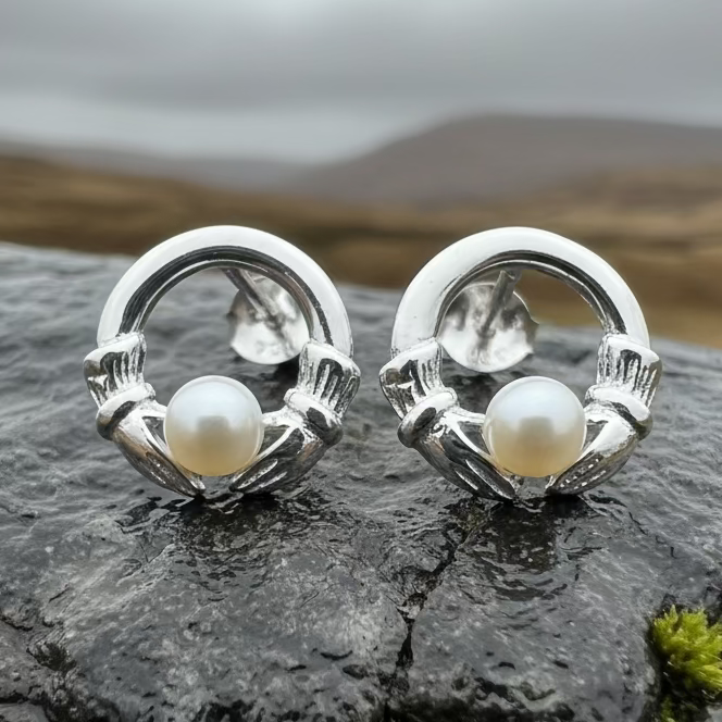 Straffan Claddagh Pearl Stud Earrings | Post Earrings | Wiccan Center