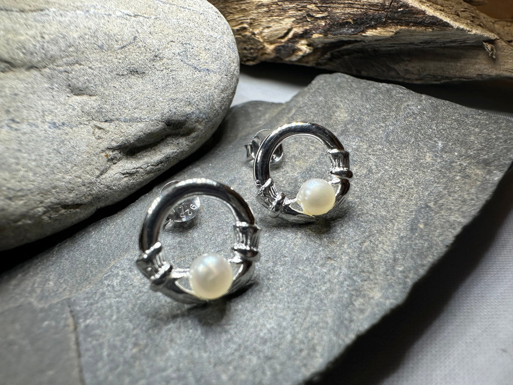 Straffan Claddagh Pearl Stud Earrings | Post Earrings | Wiccan Center