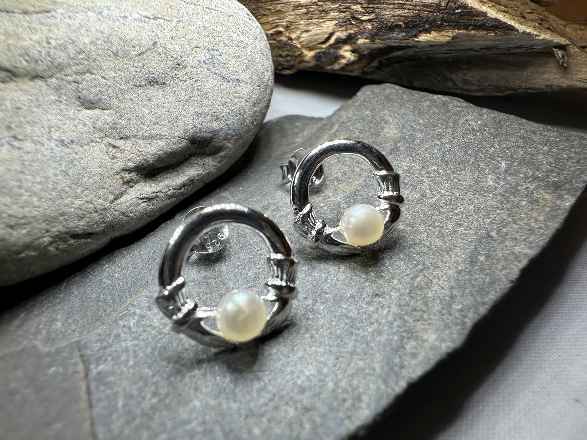 Straffan Claddagh Pearl Stud Earrings | Post Earrings | Wiccan Center