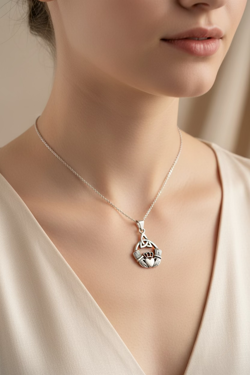 Ireland Claddagh Trinity Knot Necklace in Sterling Silver | Pendant | Wiccan Center