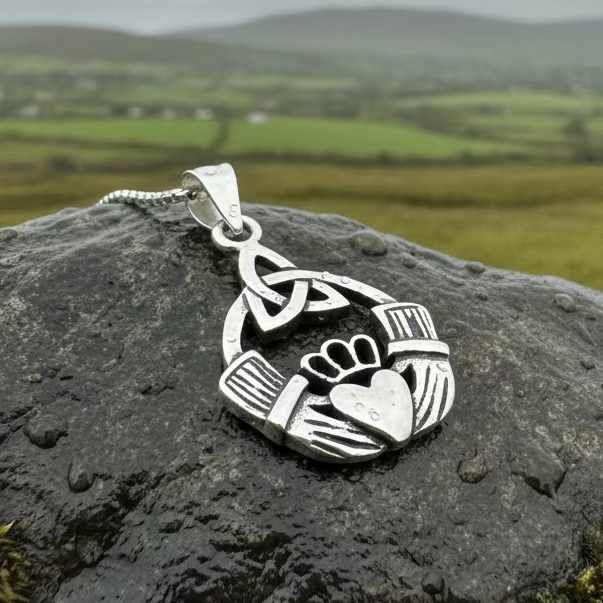 Ireland Claddagh Trinity Knot Necklace in Sterling Silver | Pendant | Wiccan Center