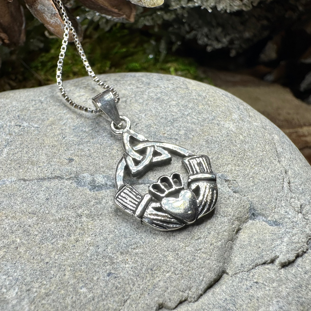 Ireland Claddagh Trinity Knot Necklace in Sterling Silver | Pendant | Wiccan Center