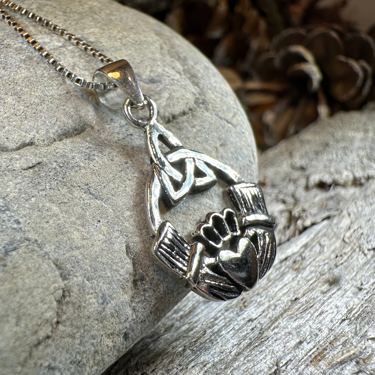 Ireland Claddagh Trinity Knot Necklace in Sterling Silver | Pendant | Wiccan Center