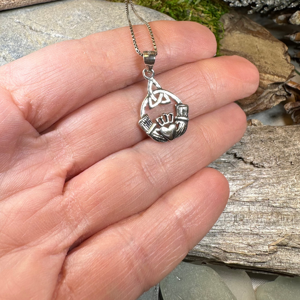 Ireland Claddagh Trinity Knot Necklace in Sterling Silver | Pendant | Wiccan Center