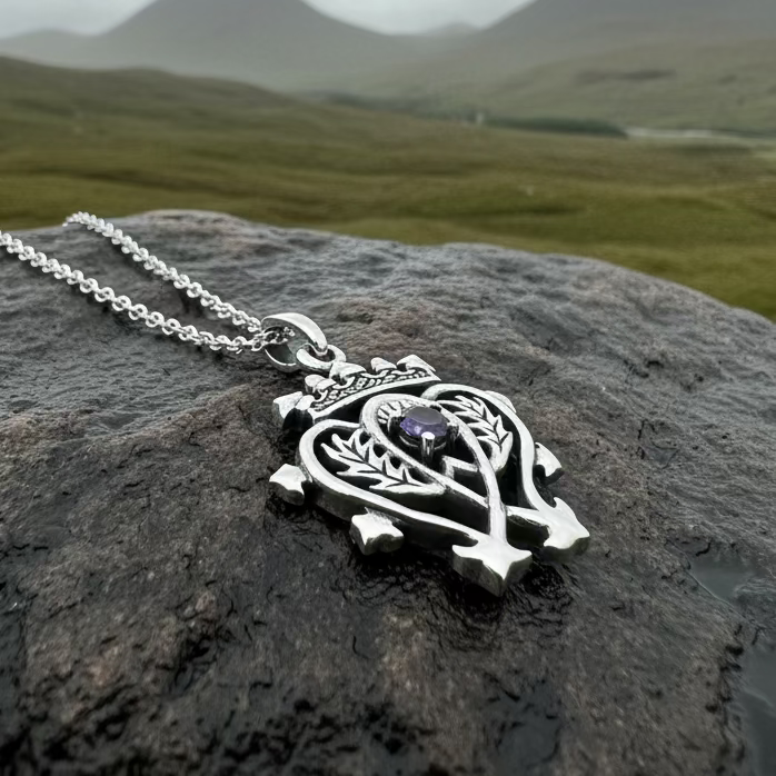 Amethyst Scottish Luckenbooth Necklace in Sterling Silver | Pendant | Wiccan Center