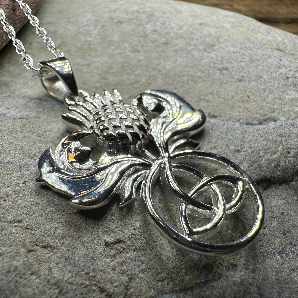Scottish Thistle Trinity Knot Necklace in Sterling Silver | Pendant | Wiccan Center
