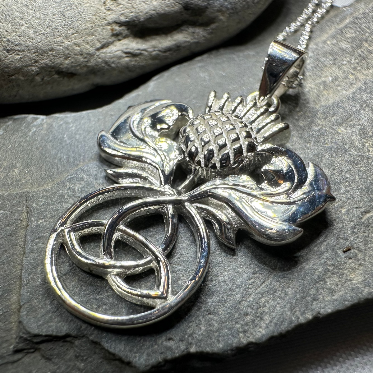 Scottish Thistle Trinity Knot Necklace in Sterling Silver | Pendant | Wiccan Center
