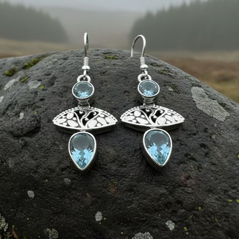 Celtic Morning Blue Topaz Earrings | Dangle Earrings | Wiccan Center