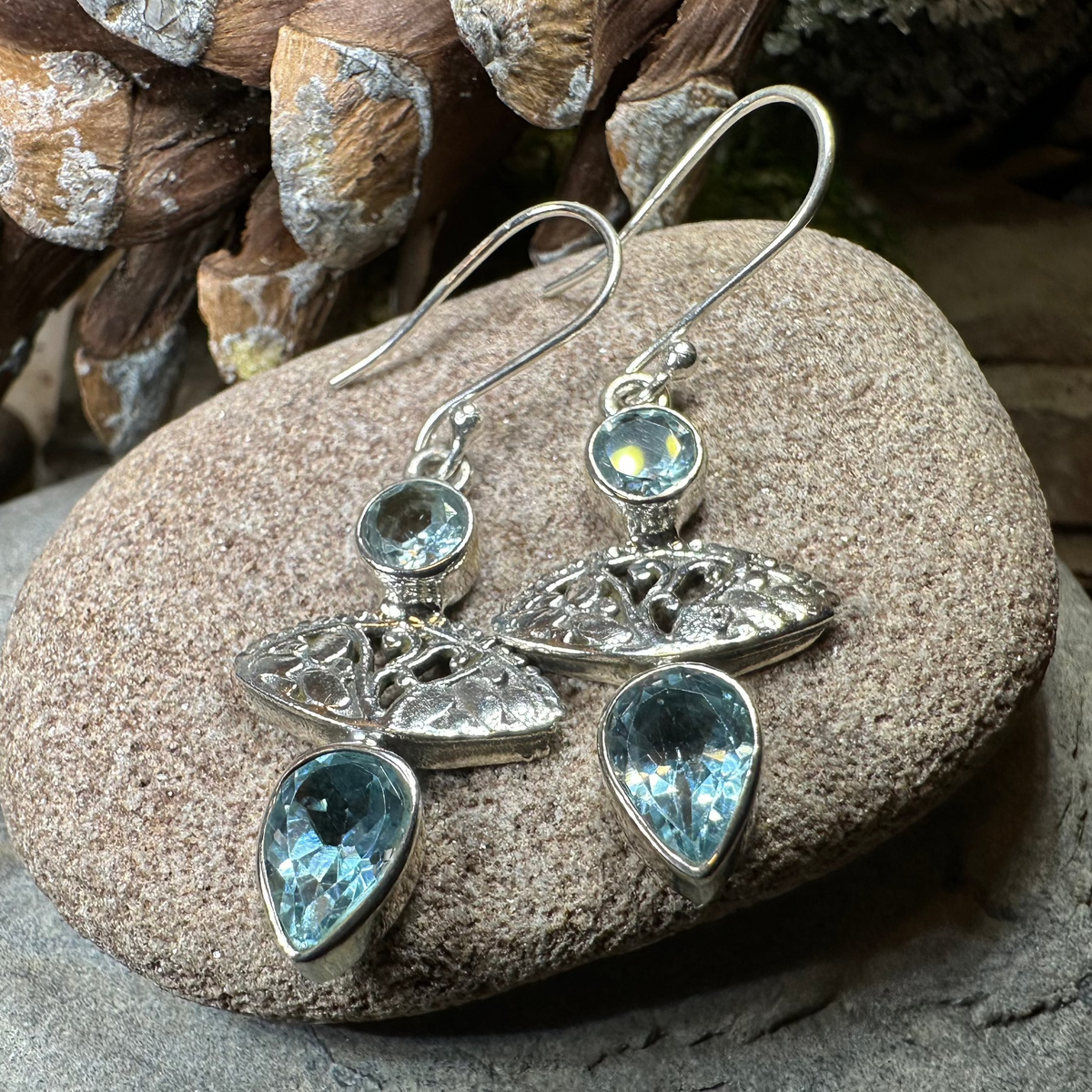 Celtic Morning Blue Topaz Earrings | Dangle Earrings | Wiccan Center