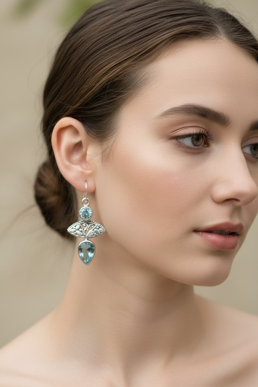Celtic Morning Blue Topaz Earrings | Dangle Earrings | Wiccan Center
