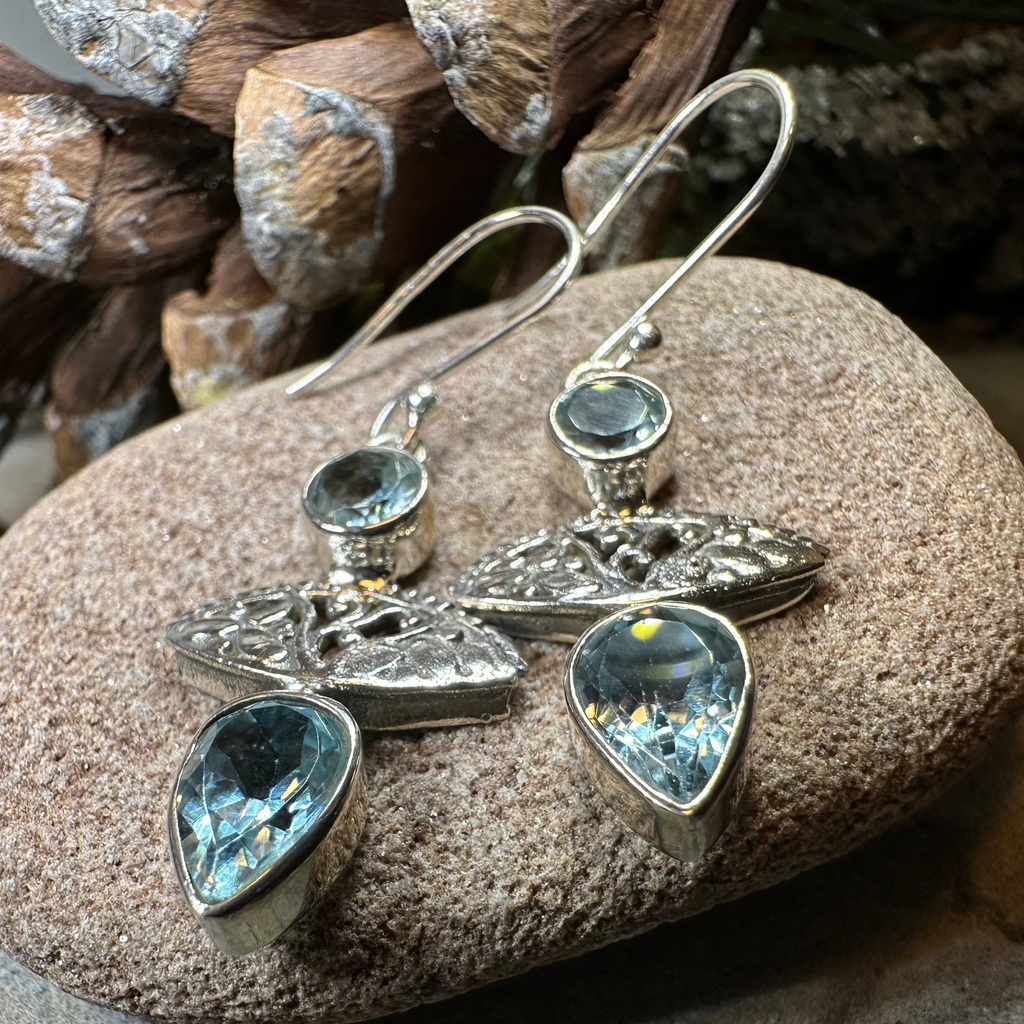 Celtic Morning Blue Topaz Earrings | Dangle Earrings | Wiccan Center