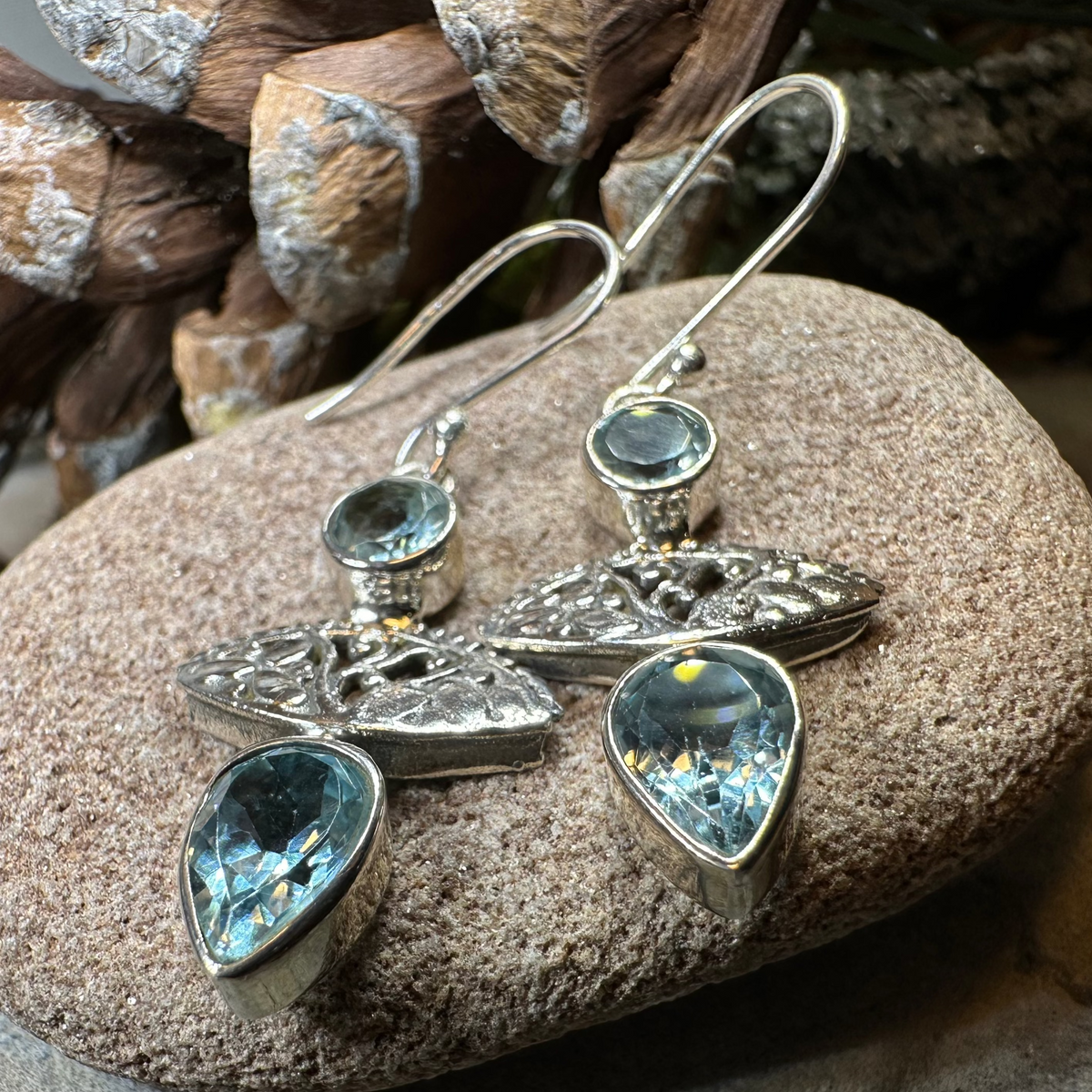 Celtic Morning Blue Topaz Earrings | Dangle Earrings | Wiccan Center