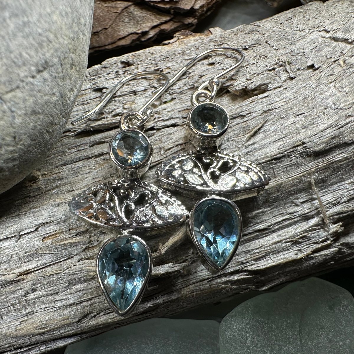 Celtic Morning Blue Topaz Earrings | Dangle Earrings | Wiccan Center