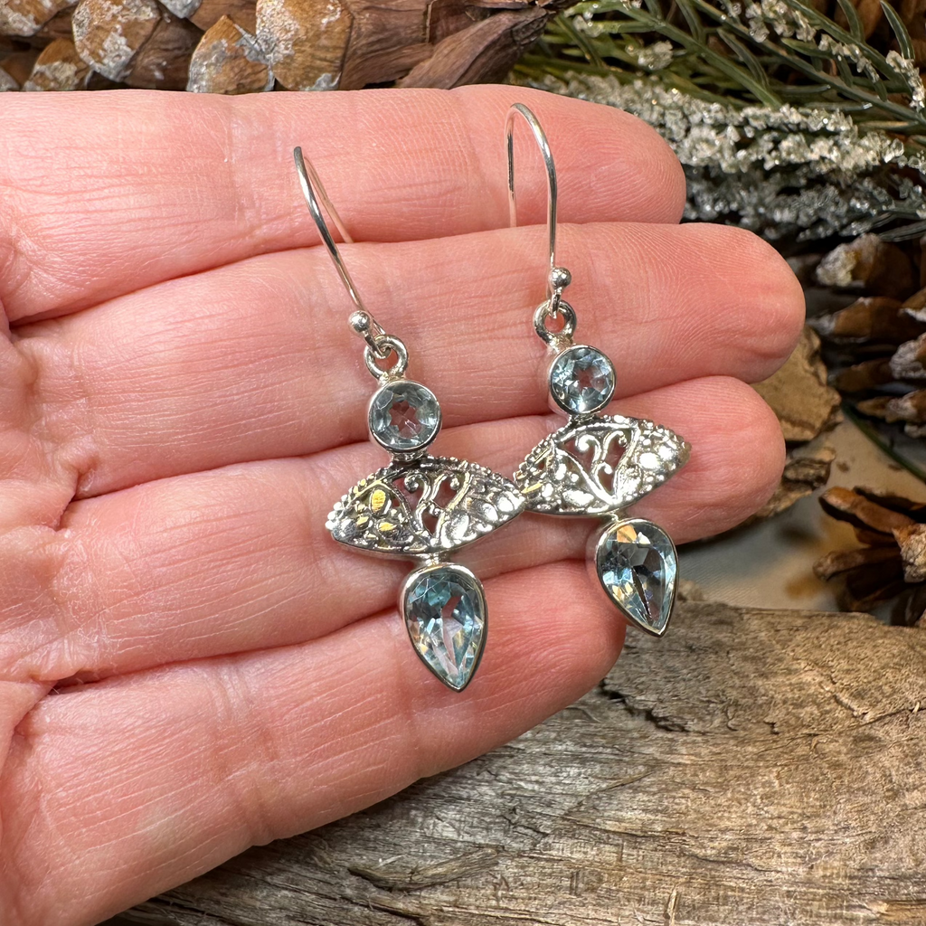 Celtic Morning Blue Topaz Earrings | Dangle Earrings | Wiccan Center