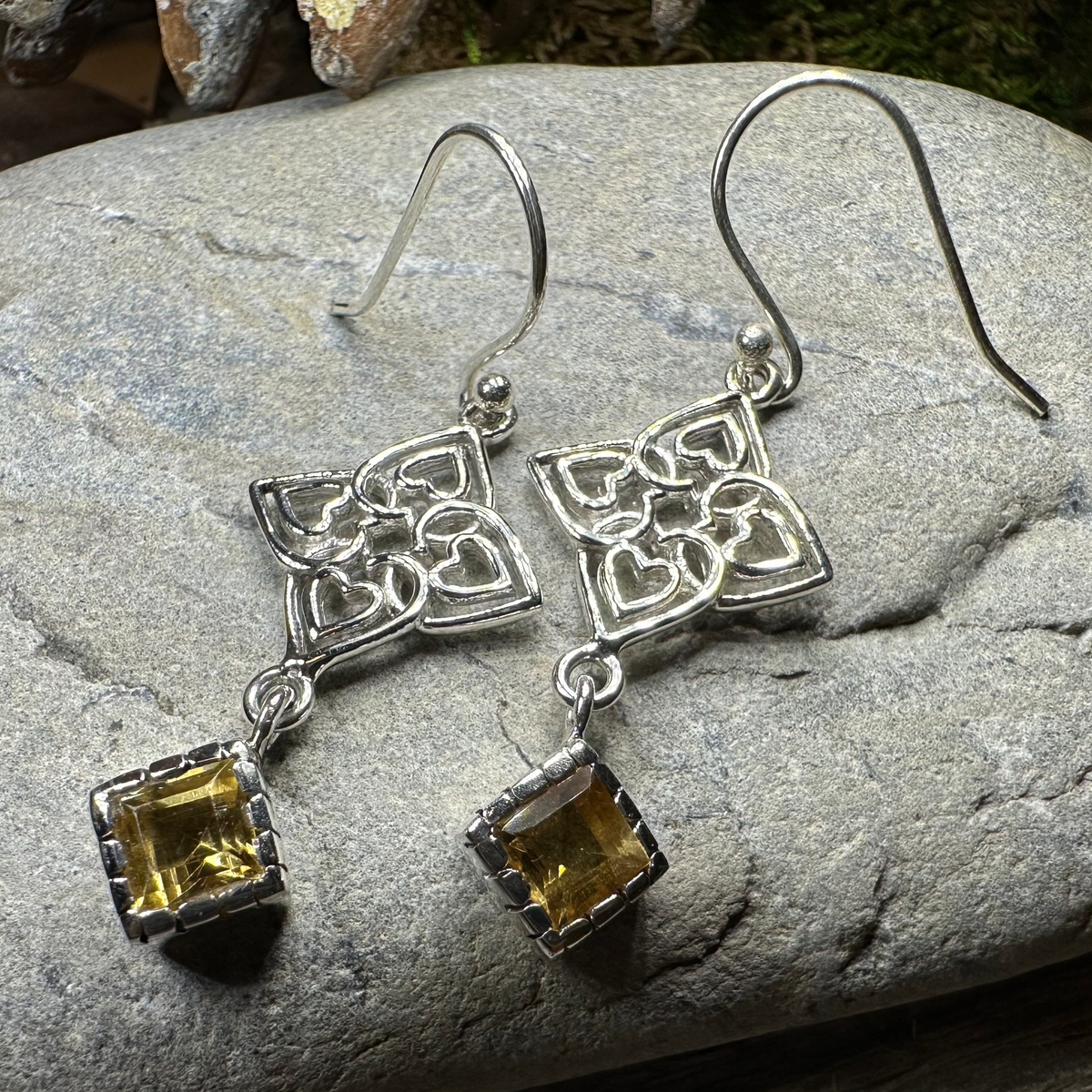 Celtic Love Knot Citrine Earrings in Sterling Silver | Dangle Earrings | Wiccan Center