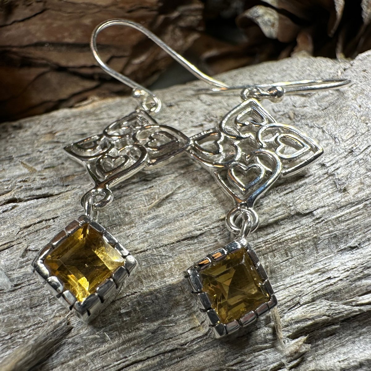 Celtic Love Knot Citrine Earrings in Sterling Silver | Dangle Earrings | Wiccan Center