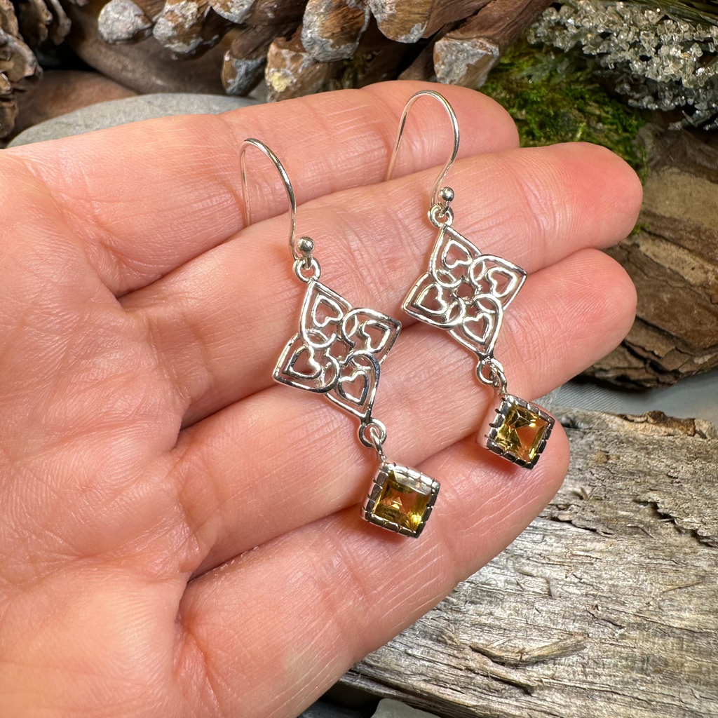 Celtic Love Knot Citrine Earrings in Sterling Silver | Dangle Earrings | Wiccan Center