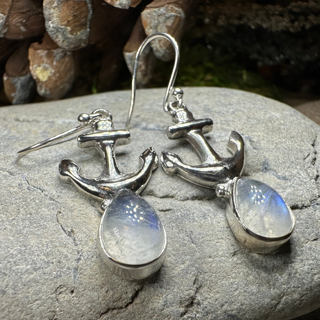 Moonstone Anchor Earrings | Dangle Earrings | Wiccan Center