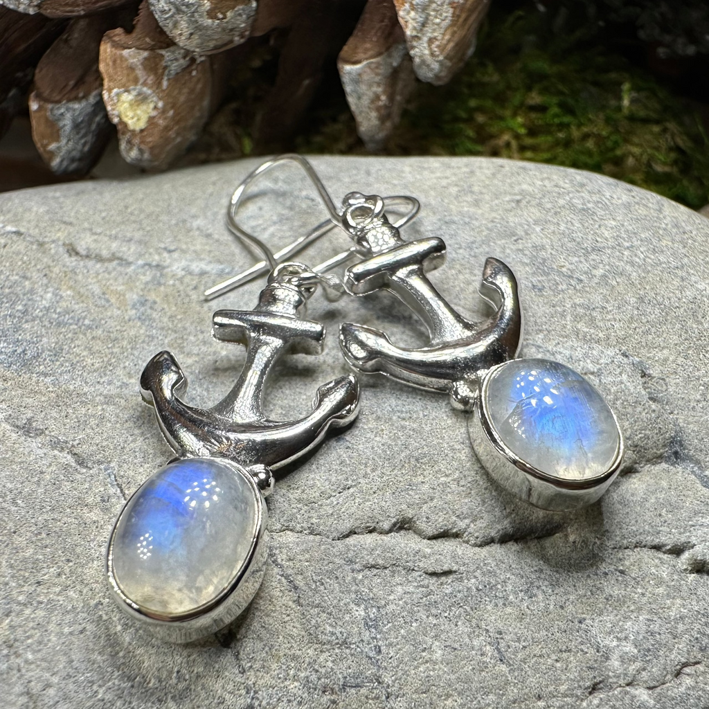 Moonstone Anchor Earrings | Dangle Earrings | Wiccan Center