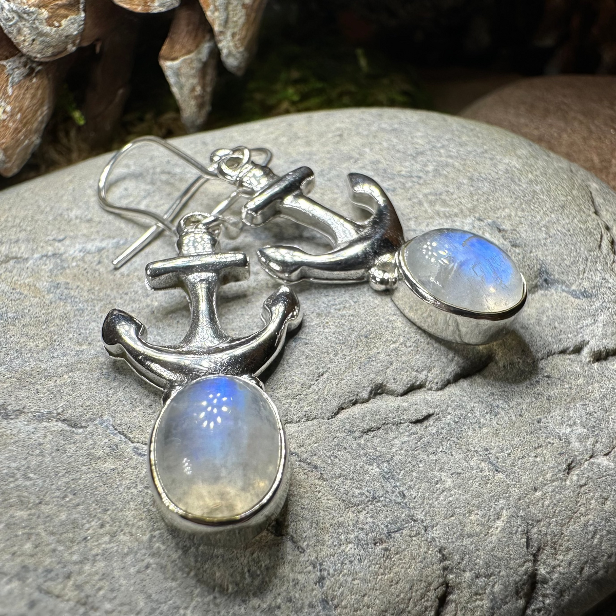 Moonstone Anchor Earrings | Dangle Earrings | Wiccan Center