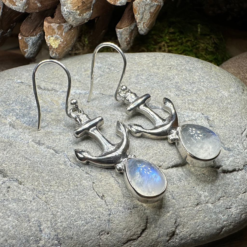 Moonstone Anchor Earrings | Dangle Earrings | Wiccan Center