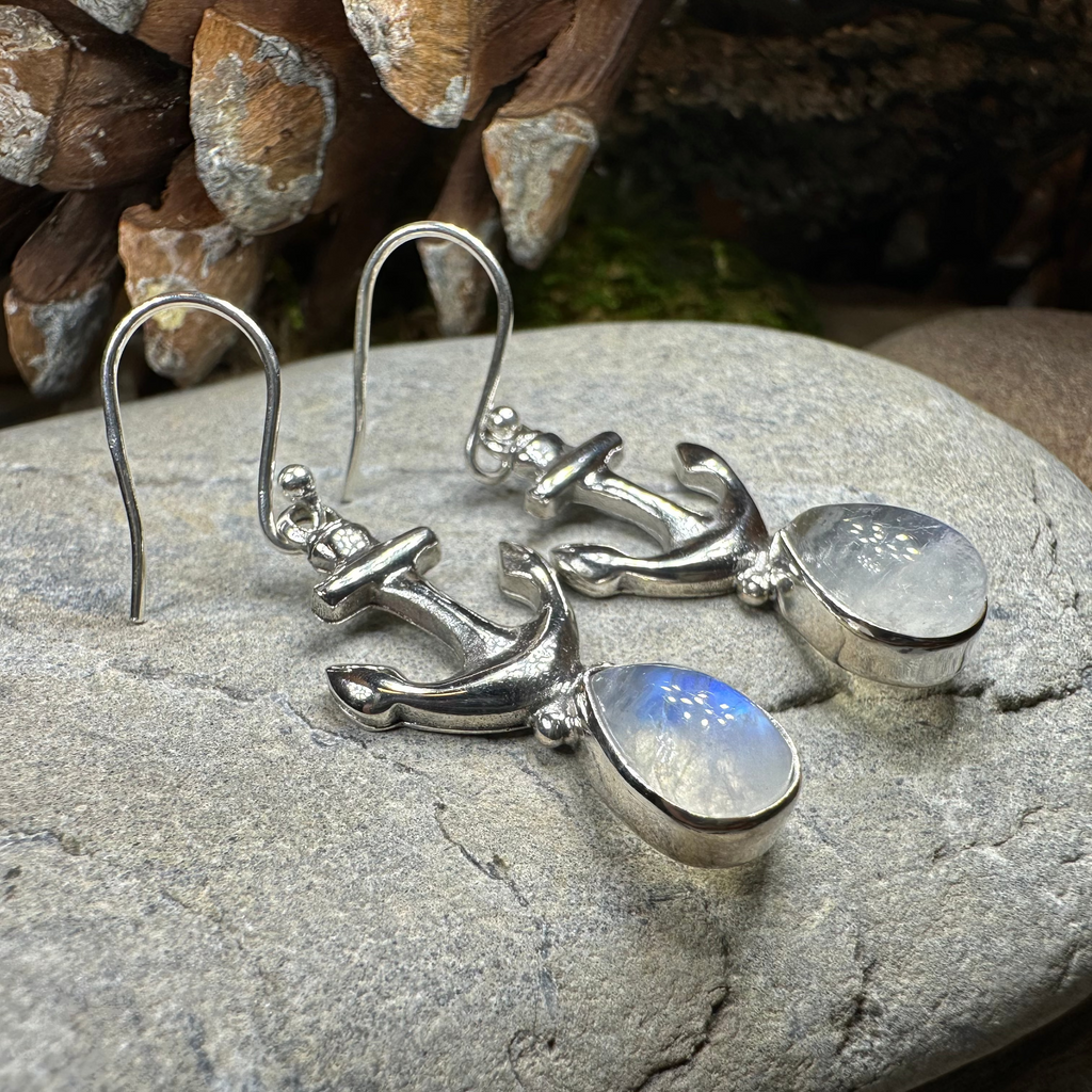 Moonstone Anchor Earrings | Dangle Earrings | Wiccan Center