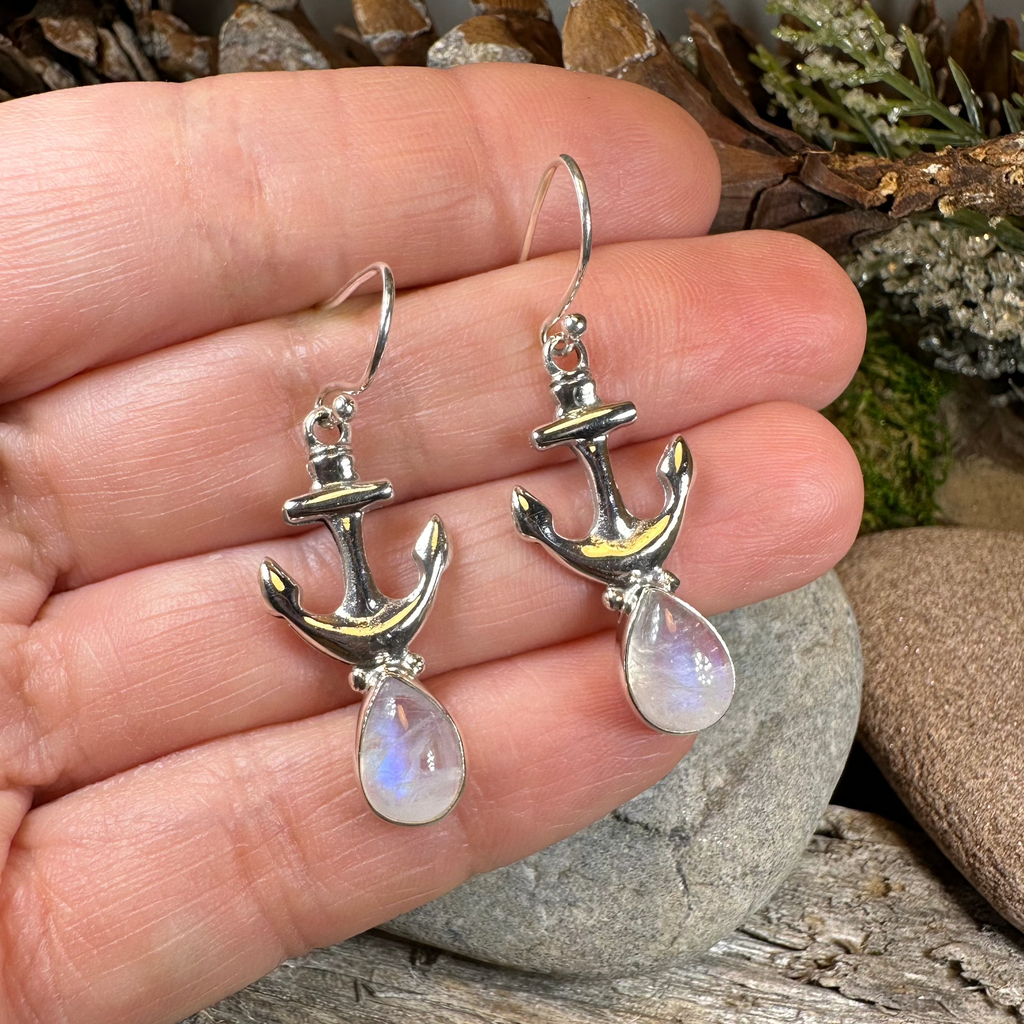 Moonstone Anchor Earrings | Dangle Earrings | Wiccan Center