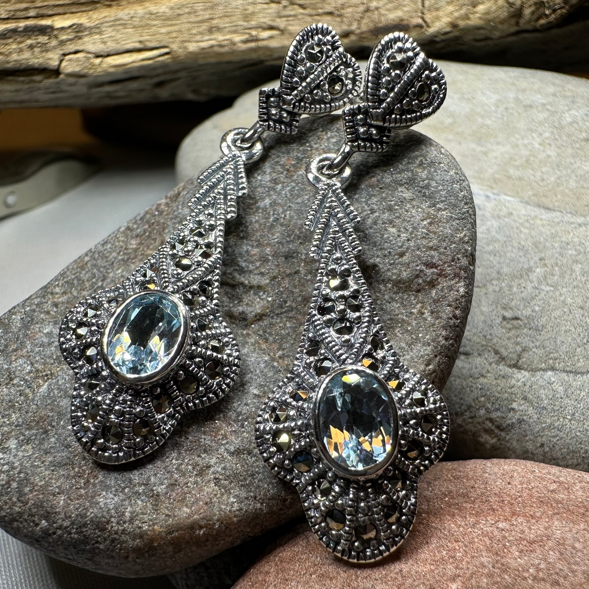 Alwena Marcasite Earrings in Sterling Silver | Dangle Earrings | Wiccan Center
