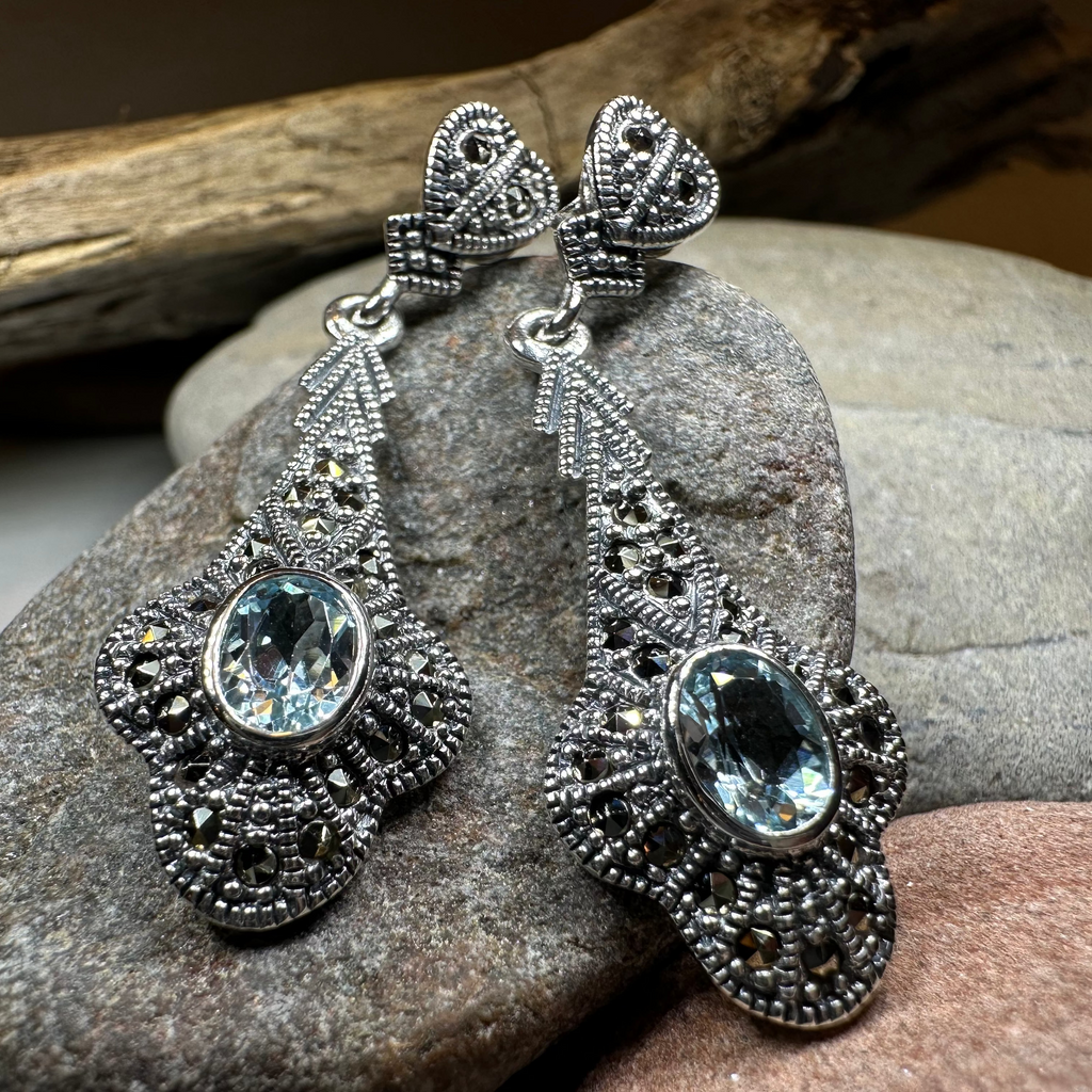 Alwena Marcasite Earrings in Sterling Silver | Dangle Earrings | Wiccan Center