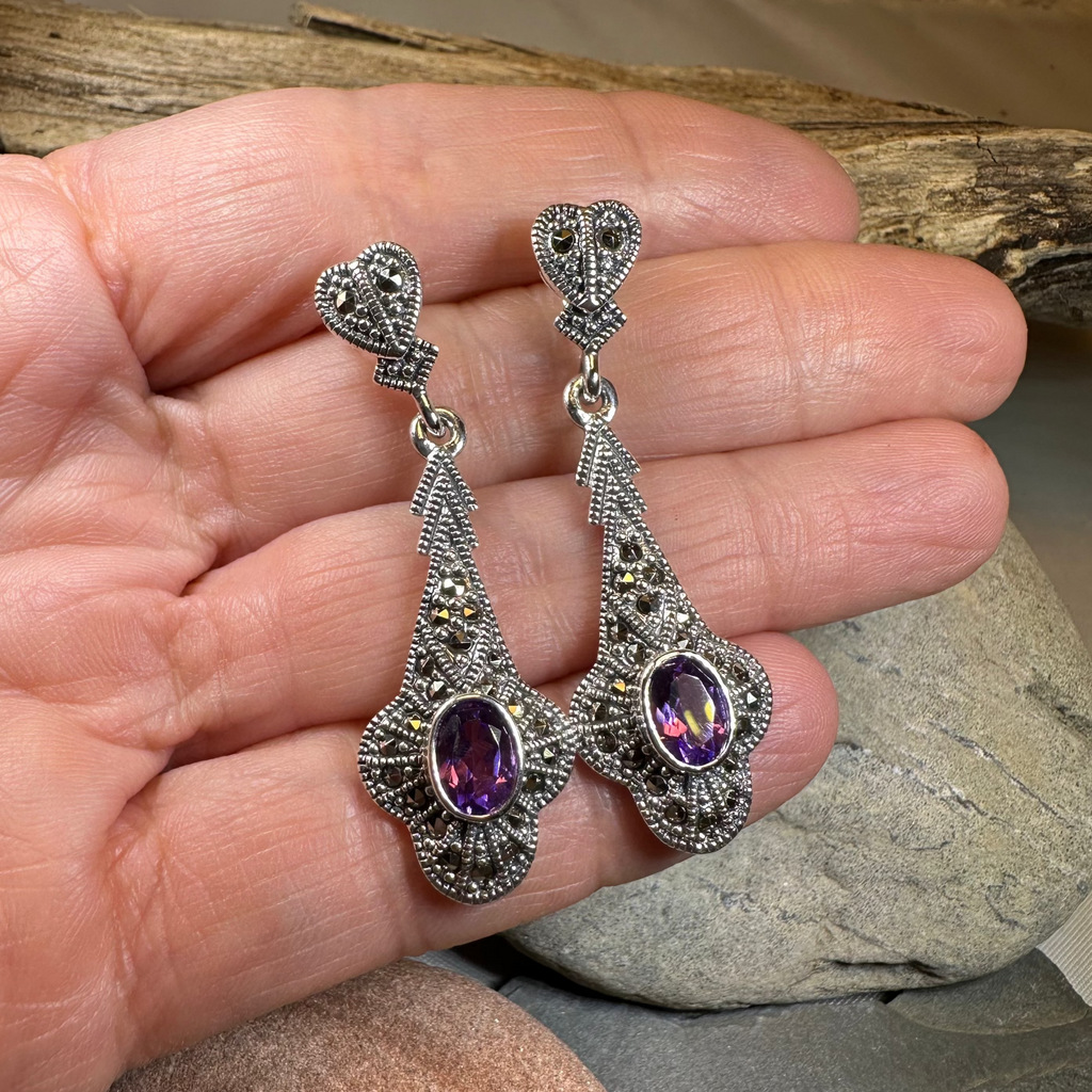 Alwena Marcasite Earrings in Sterling Silver | Dangle Earrings | Wiccan Center