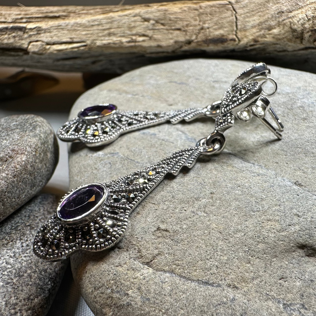Alwena Marcasite Earrings in Sterling Silver | Dangle Earrings | Wiccan Center