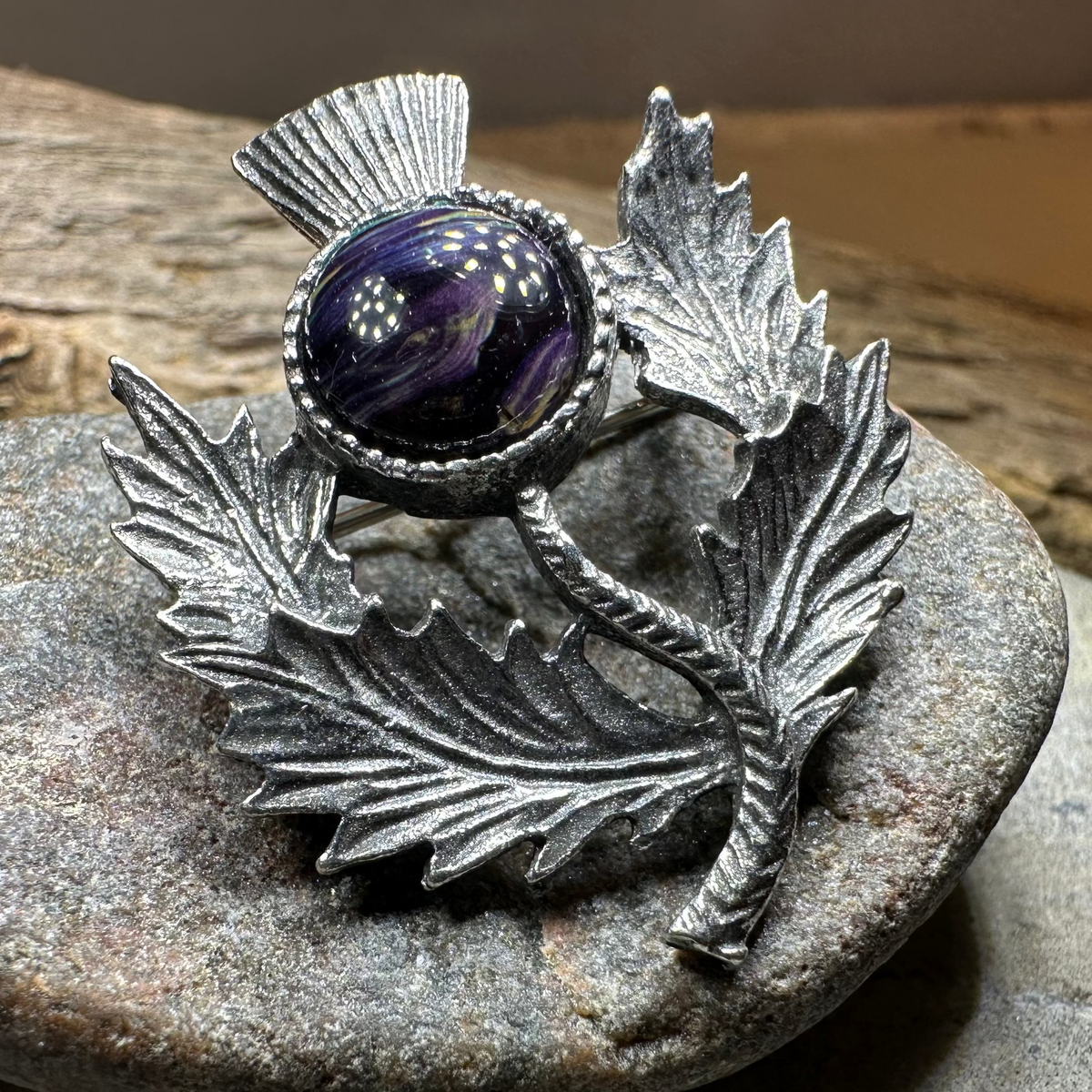 Pewter Heathergems Thistle Brooch - Handmade in Scotland | Brooch | Wiccan Center