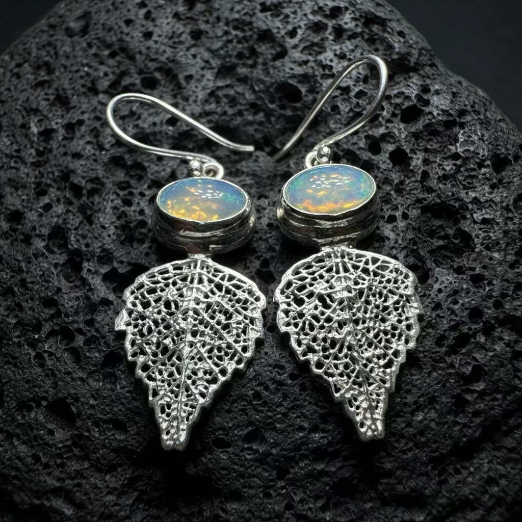 Celtic Leaf Opal Earrings | Dangle Earrings | Wiccan Center