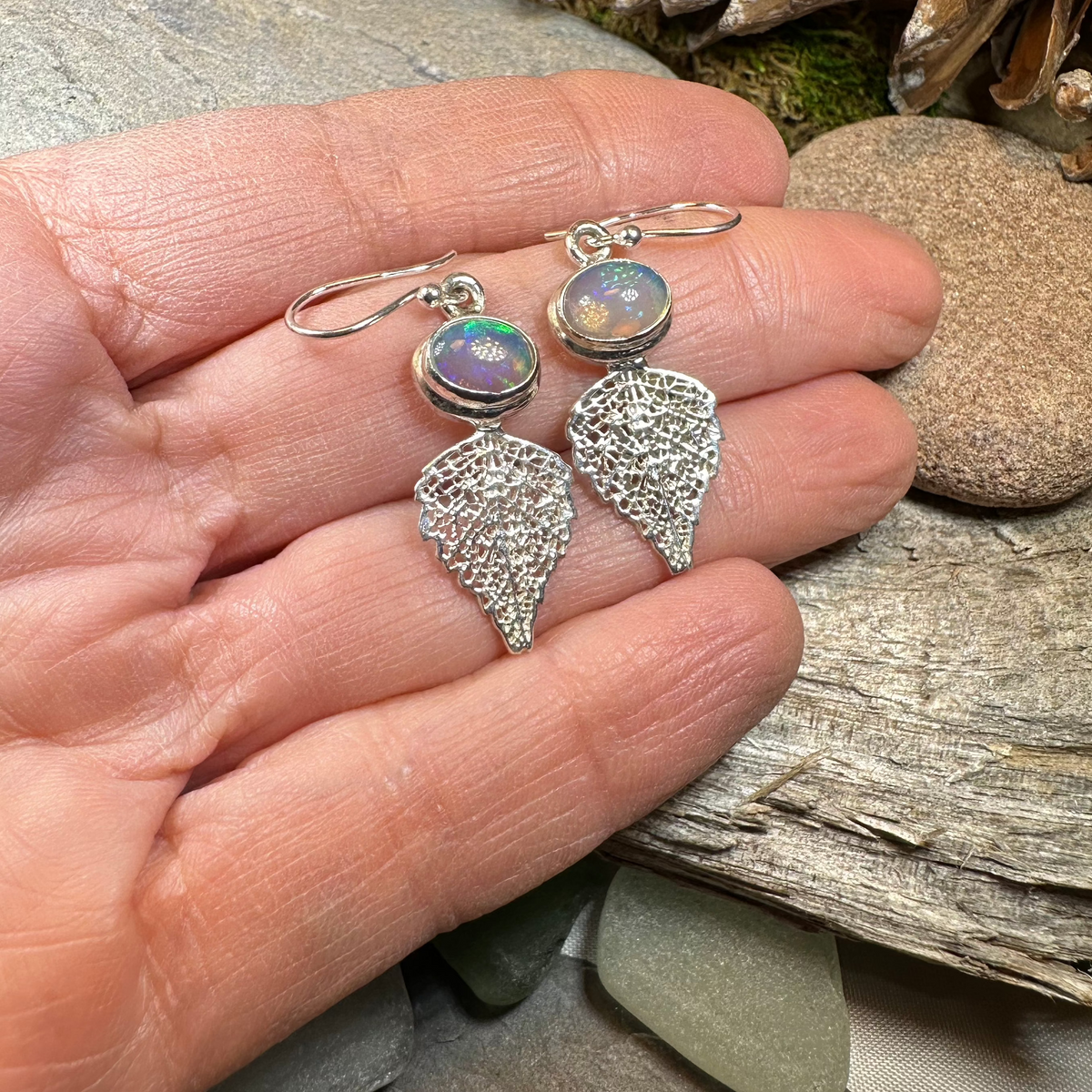 Celtic Leaf Opal Earrings | Dangle Earrings | Wiccan Center