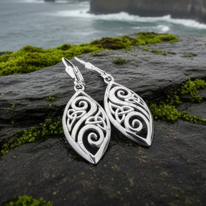 Marquise Trinity Knot Leverback Earrings - Made in Ireland | Dangle Earrings | Wiccan Center