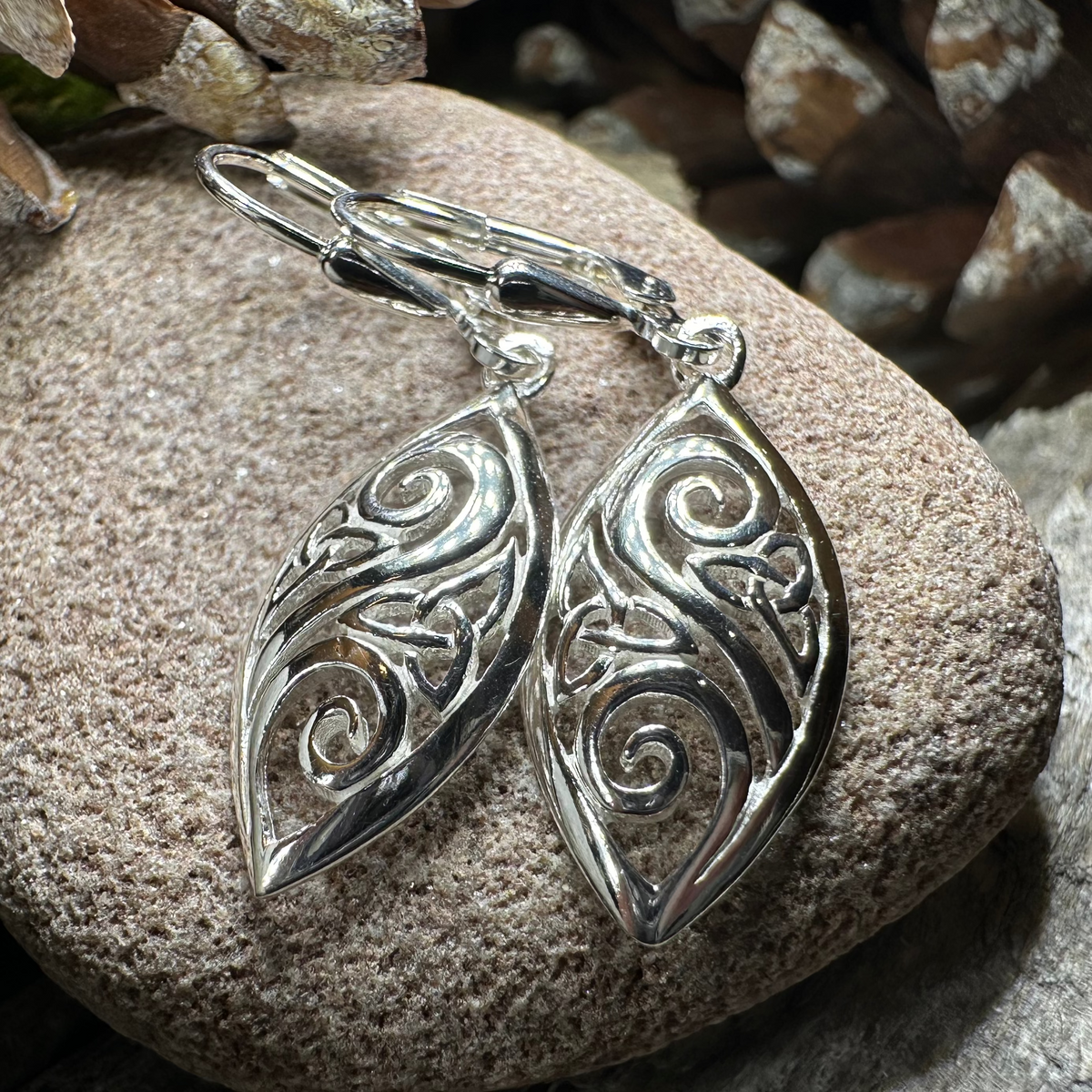 Marquise Trinity Knot Leverback Earrings - Made in Ireland | Dangle Earrings | Wiccan Center