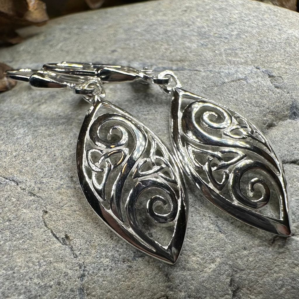 Marquise Trinity Knot Leverback Earrings - Made in Ireland | Dangle Earrings | Wiccan Center