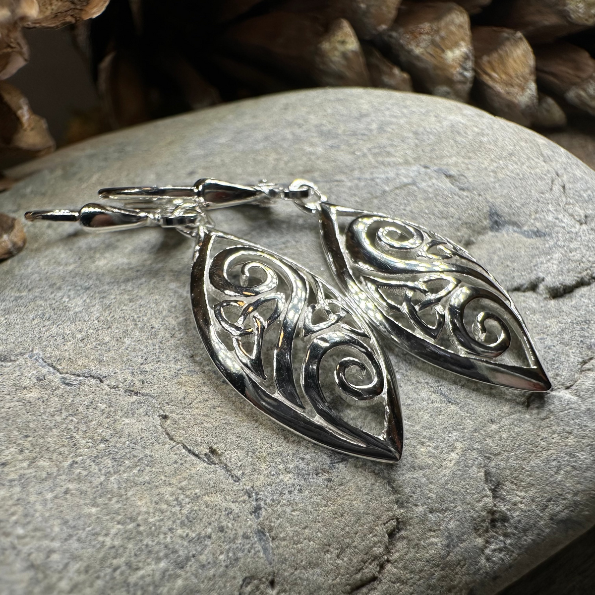 Marquise Trinity Knot Leverback Earrings - Made in Ireland | Dangle Earrings | Wiccan Center
