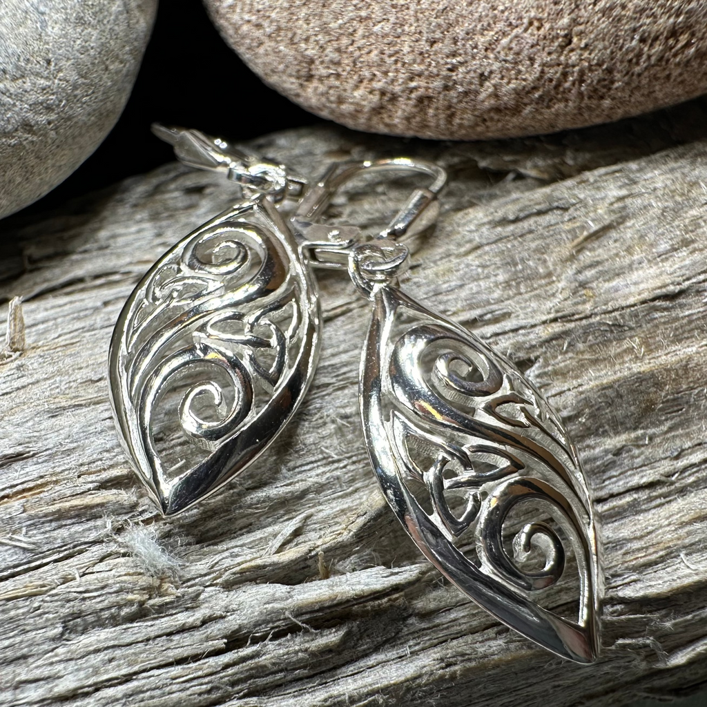 Marquise Trinity Knot Leverback Earrings - Made in Ireland | Dangle Earrings | Wiccan Center