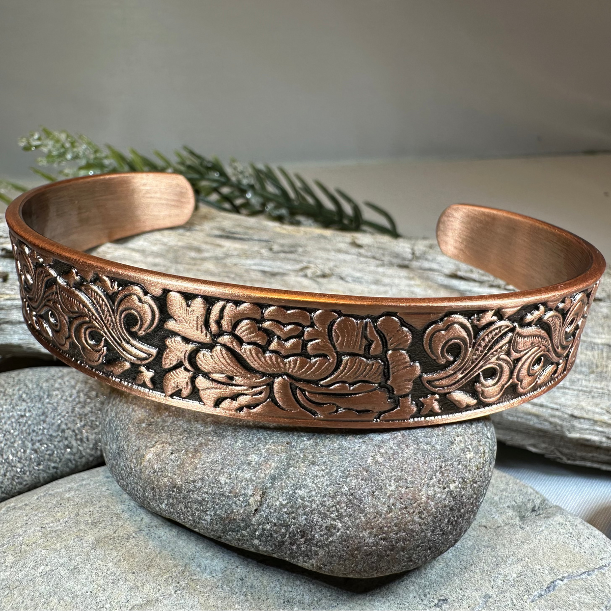 Peony Passion Copper Cuff Bracelet