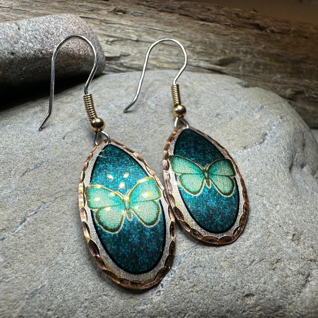 Blue Butterfly Copper Earrings | Dangle Earrings | Wiccan Center