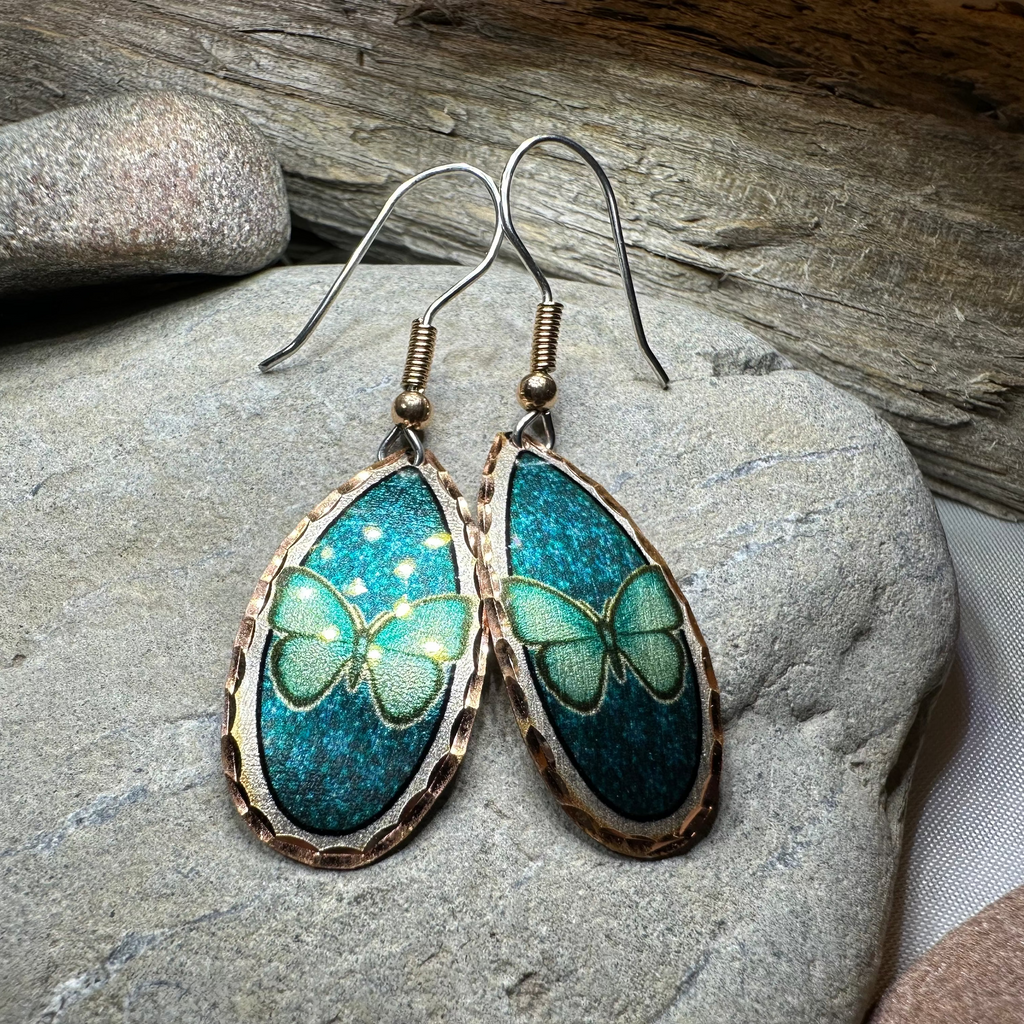 Blue Butterfly Copper Earrings | Dangle Earrings | Wiccan Center